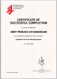 BCA Legislation Certificate - Andy Prakash S/O Nadarajan